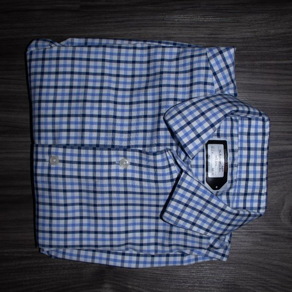 Lorenzo Uomo Men's Dress Shirt White Blue Plaid L - Picture 9 of 11